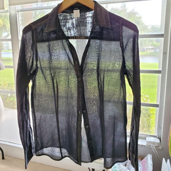 J. Crew Gold Dust Metallic Accents Black Semi Sheer Slim Fit Button Down Shirt 4 - Picture 6 of 15